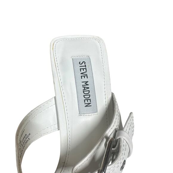 Steve Madden Joyous Y2K White Double Buckle High Heel Stiletto Sandals Size 7.5 - Picture 12 of 14